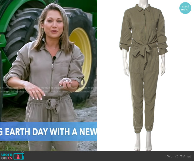 Pam & Gela Zip Jumpsuit in sage green worn by Ginger Zee on Good Morning America