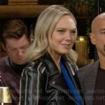 Abby’s leather jacket with embroidered sleeves on The Young and the Restless
