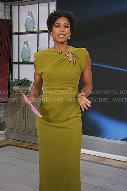 Adriana Diaz’s green ring detail dress on CBS Mornings