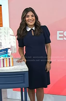 Adrianna’s navy keyhole collared dress on Today