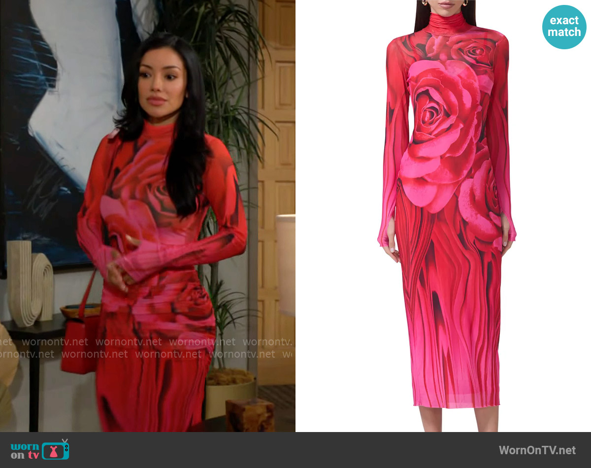 AFRM Shailene Dress in Organic Rose worn by Audra Charles (Zuleyka Silver) on The Young and the Restless