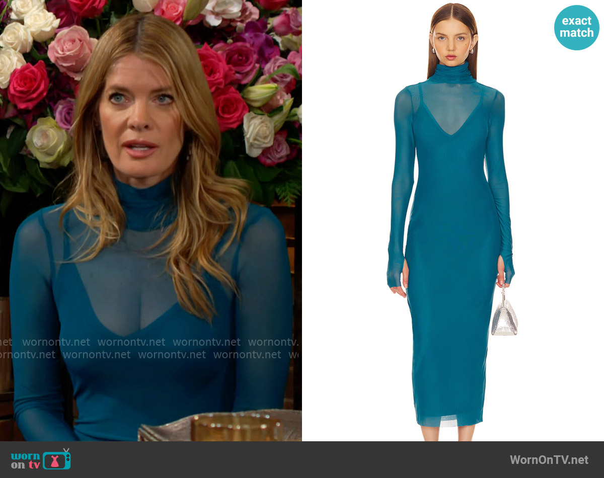 AFRM Shailene Dress in Ocean Depths worn by Phyllis Summers (Michelle Stafford) on The Young and the Restless