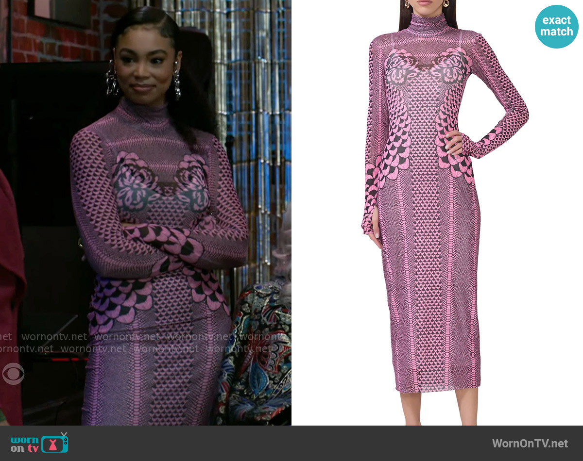 AFRM Shailene Dress in Pink Petal worn by Chelsea Hamilton (RhonniRose Mantilla) on Beyond the Gates