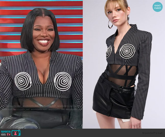 Akira Lets Go Baby Striped Bodysuit worn by Ta'Rhonda Jones on Access Hollywood