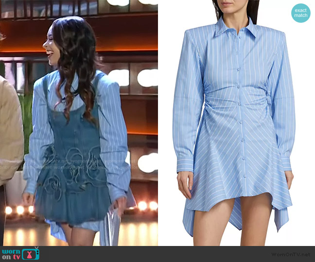 Aknvas Deena Pinstriped Mini Shirtdress worn by Gabrielle Nevaeh on The Kelly Clarkson Show