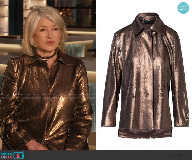 Akris Sequin Shirt Jacket worn by Martha Stewart on Access Hollywood