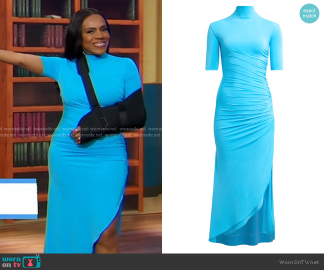 Alaia Bodycon Draped Dress in Blue worn by Sheryl Lee Ralph on Good Morning America