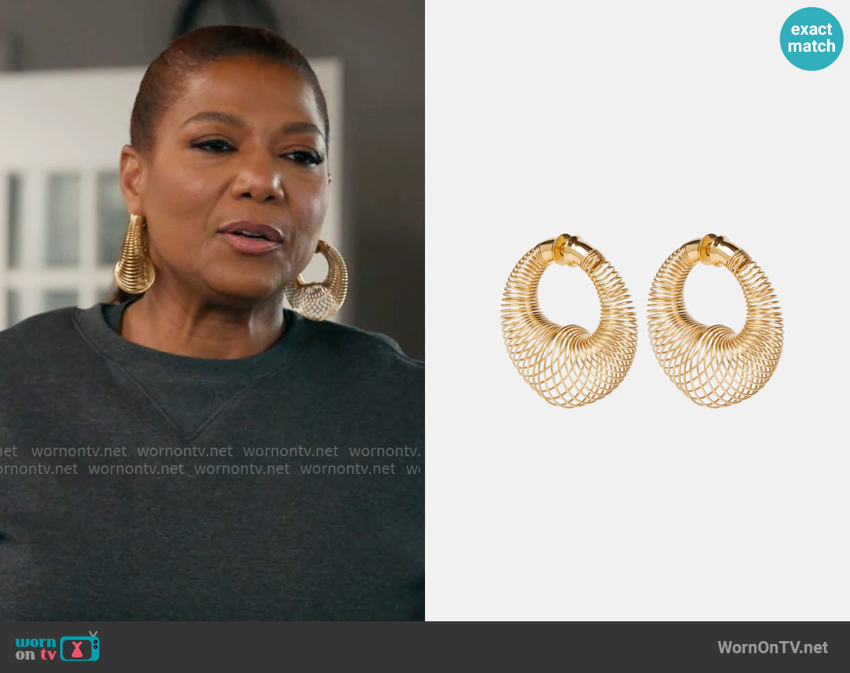 Alaia Spiral hoop earrings worn by Robyn McCall (Queen Latifah) on The Equalizer