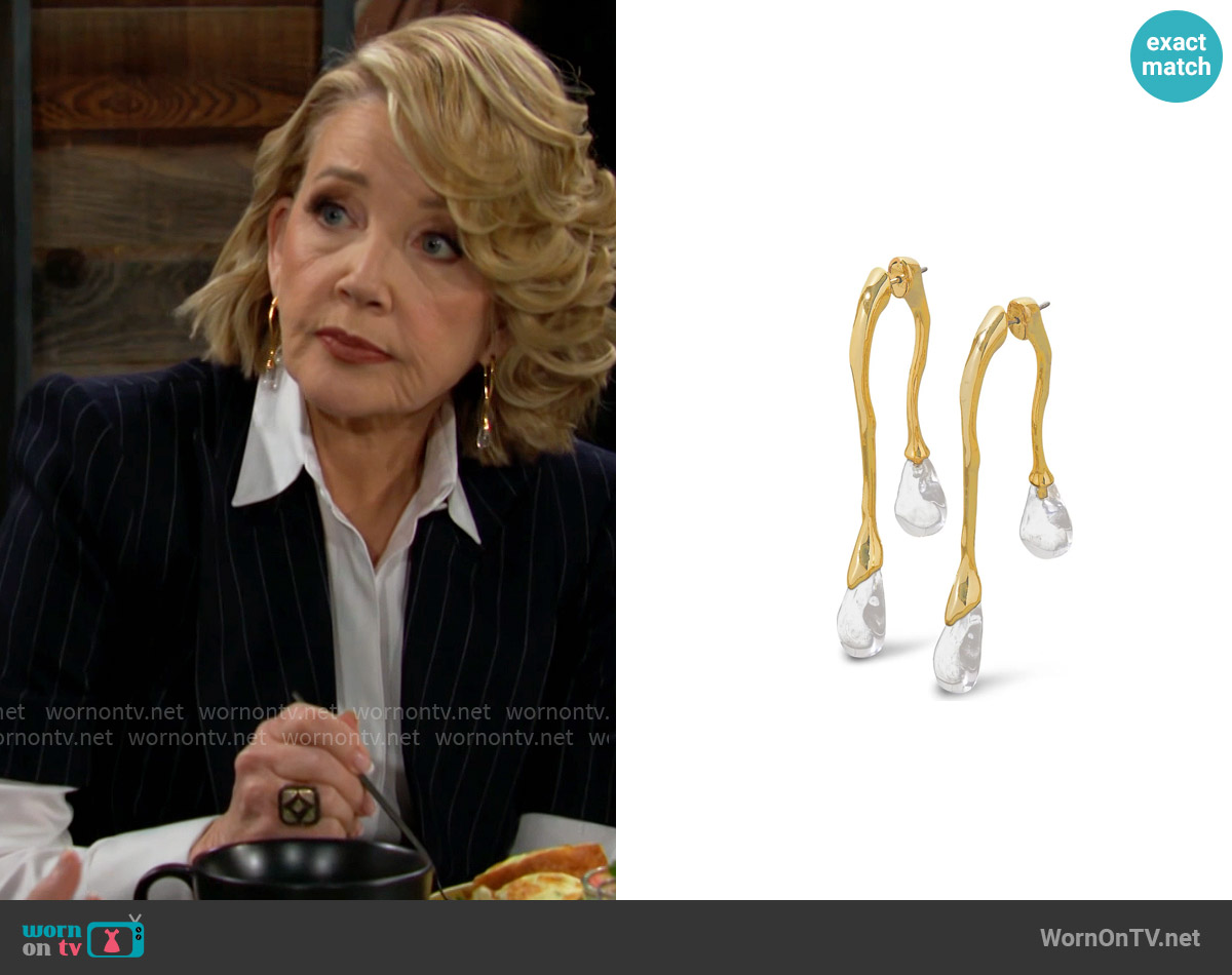 Alexis Bittar Lucite Front Back Double Drop Earring in Gold worn by Nikki Reed Newman (Melody Thomas-Scott) on The Young and the Restless