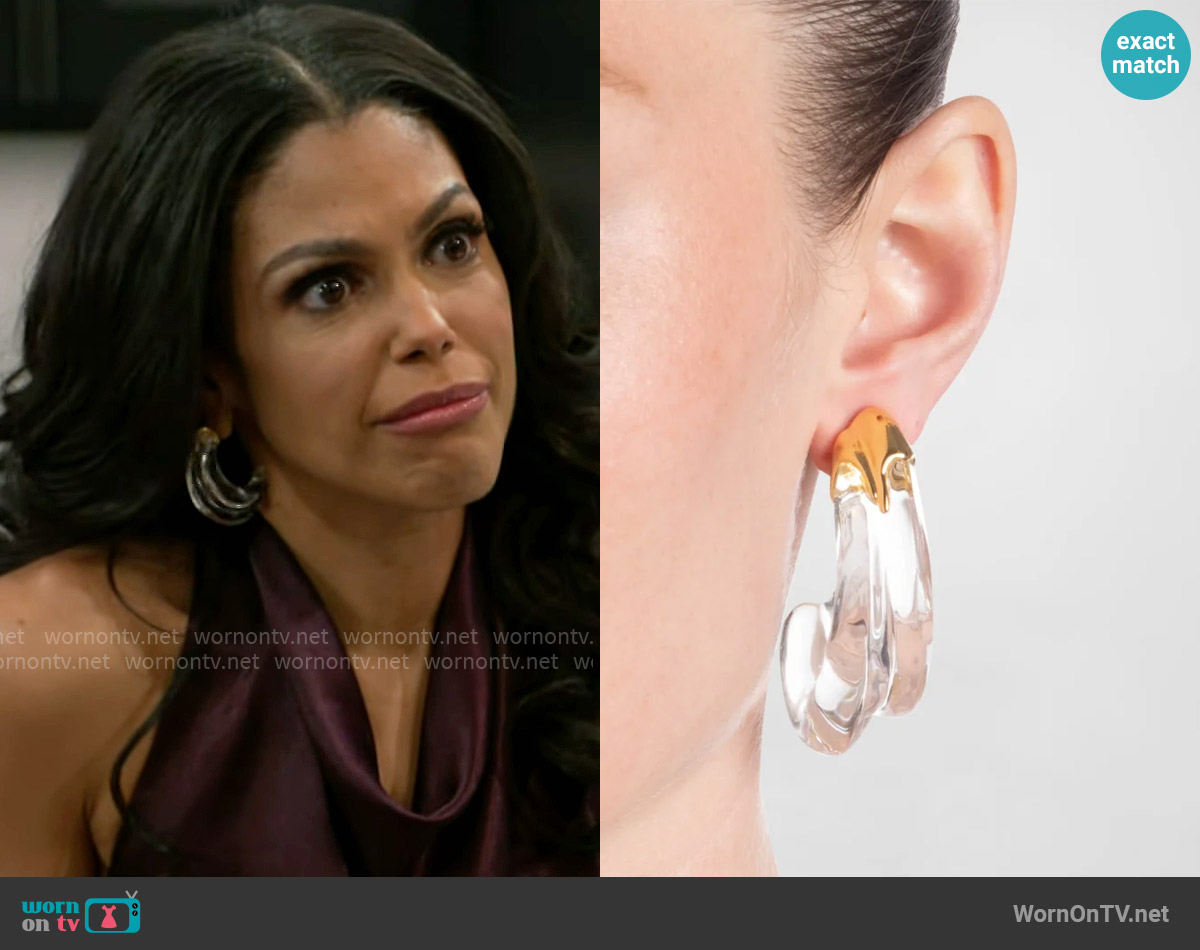 Alexis Bittar Liquid Lucite Large Wave Hoop Earrings worn by Dani Dupree (Karla Mosley) on Beyond the Gates