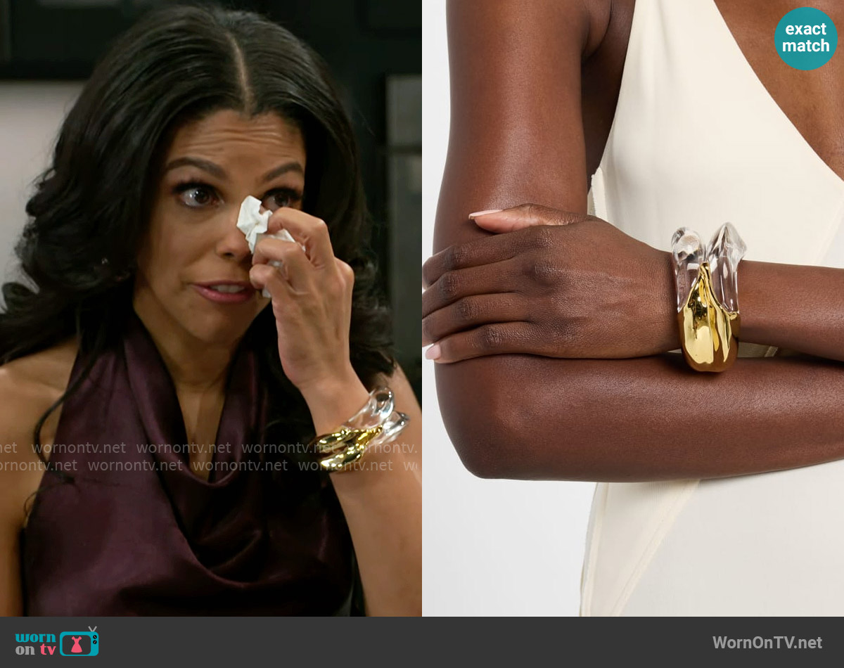 Alexis Bittar Liquid Lucite Wave Hinged Cuff worn by Dani Dupree (Karla Mosley) on Beyond the Gates
