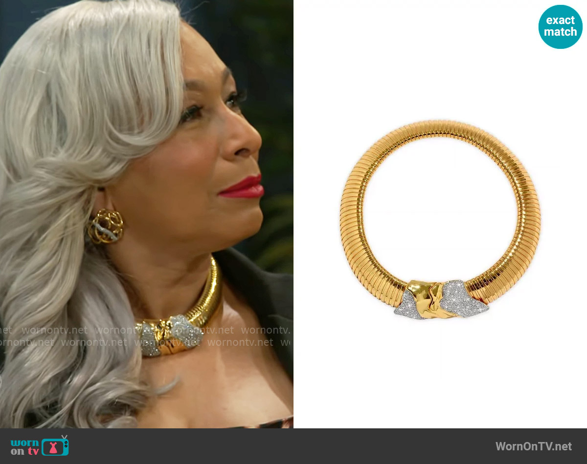 Alexis Bittar Solanales Gold Tubogas Collar Necklace worn by Anita Dupree (Tamara Tunie) on Beyond the Gates