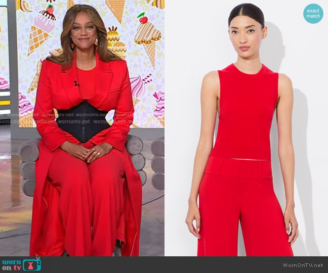 Alice + Olivia Araceli Shell in bright ruby worn by Tyra Banks on Today