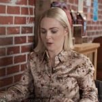 Alice’s beige floral button down top on Grosse Pointe Garden Society