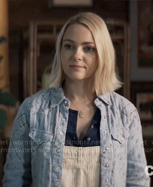 Alice’s blue bandana print shirt on Grosse Pointe Garden Society