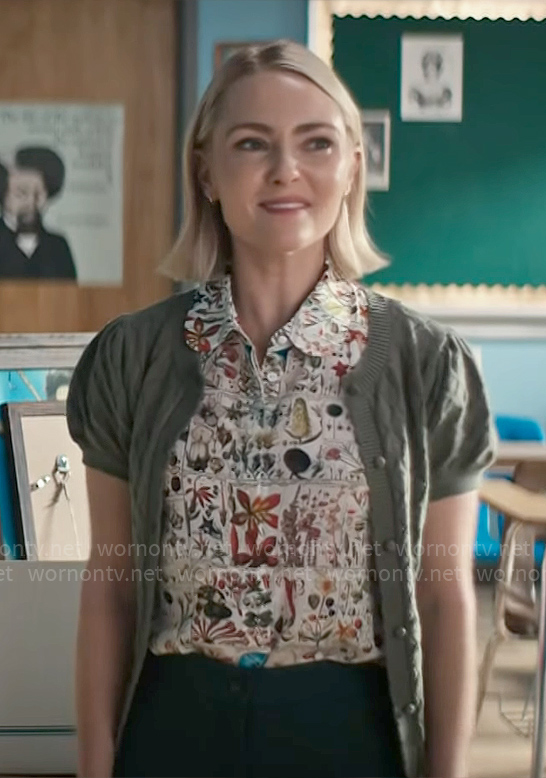 Alice’s floral button down top on Grosse Pointe Garden Society