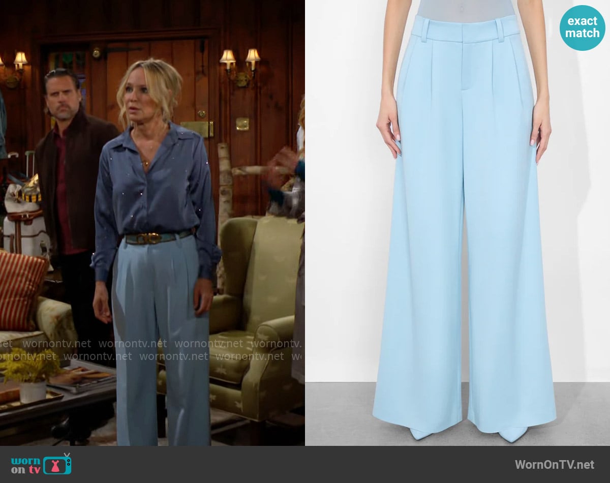 Alice + Olivia Kennedy Pants in Mineral Blue worn by Sharon Newman (Sharon Case) on The Young and the Restless