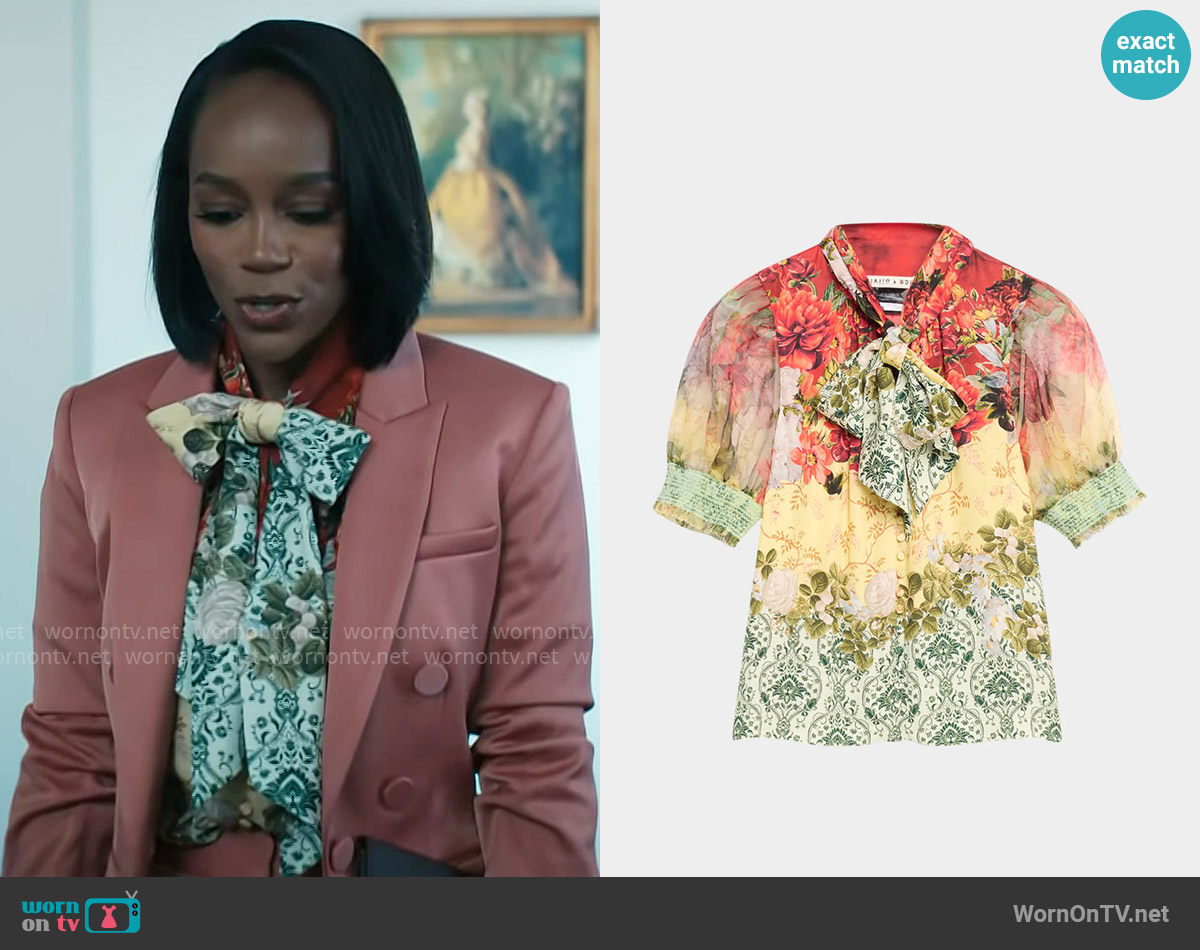 Alice + Olivia Brentley Blouse in Oakley worn by Catherine (Aja Naomi King) on Grosse Pointe Garden Society
