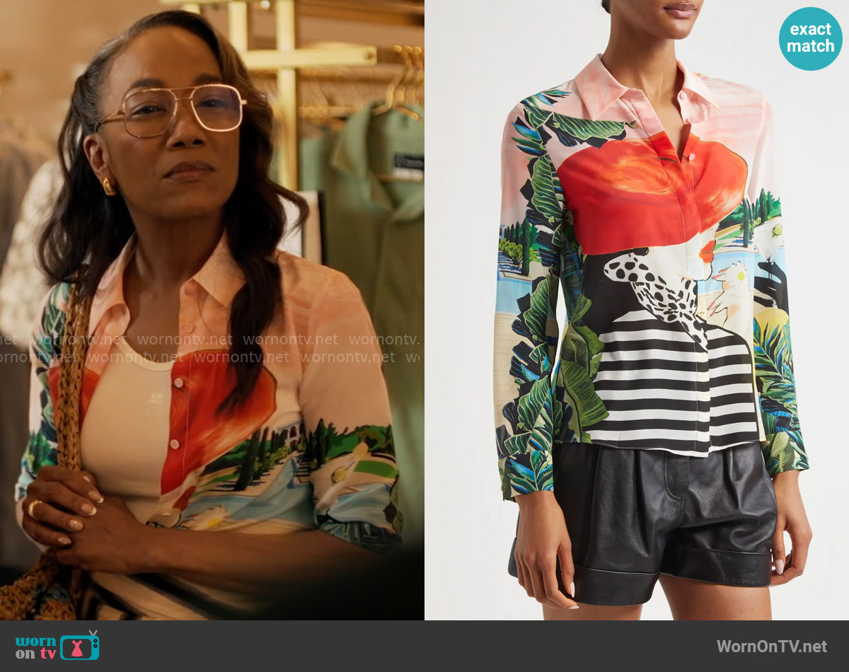 Alice + Olivia Willa Shirt in Palm Beach worn by Amanda Wagner (Sonja Sohn) on Will Trent