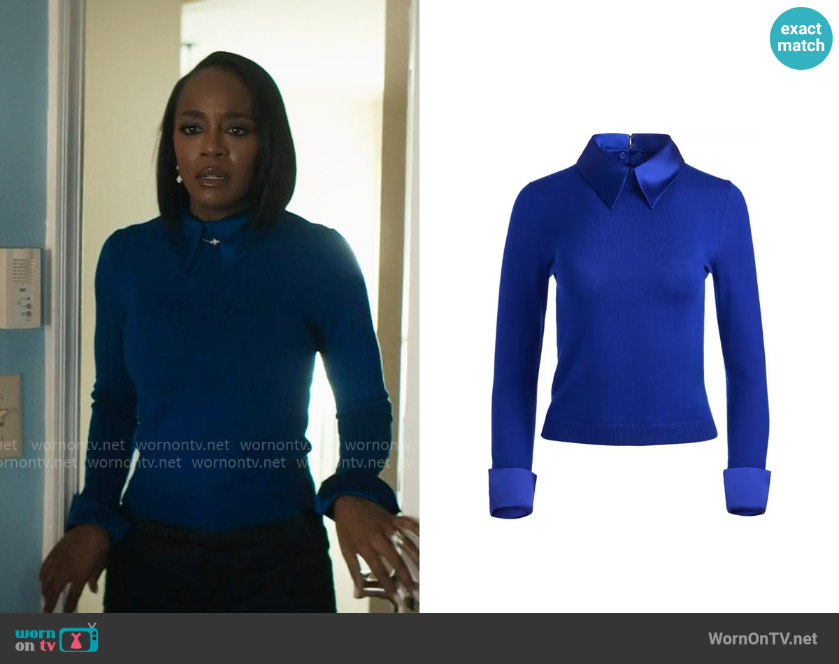 Alice + Olivia Porla Collared Sweater worn by Catherine (Aja Naomi King) on Grosse Pointe Garden Society