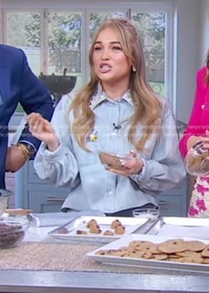 Alix Traeger’s pearl embellished denim shirt and jeans on Good Morning America