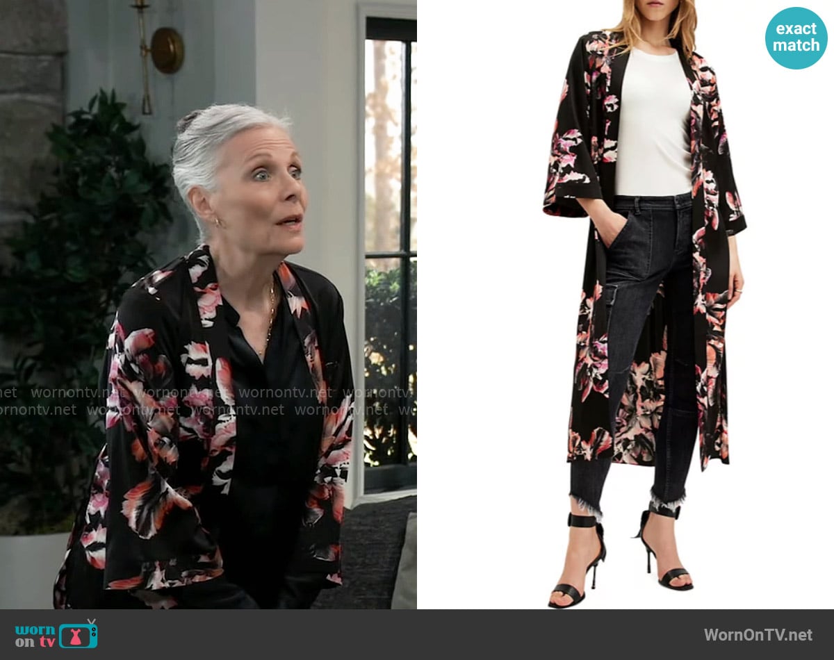 All Saints Carine Kimono in Monica Petal Pink worn by Tracy Quartermaine (Jane Elliot) on General Hospital