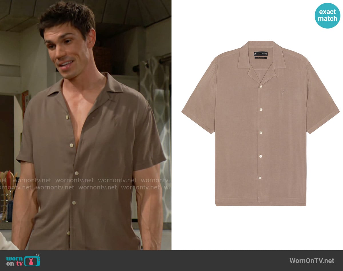 All Saints Venice Shirt in Chestnut Brown worn by Dr. John Finnegan (Tanner Novlan) on The Bold and the Beautiful