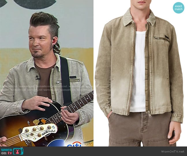 AllSaints Rothwell Washed Cotton Zip Overshirt in Mire Brown worn by Joshua McSwain on Today