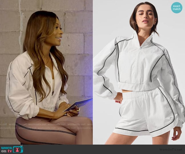 Alo Yoga Motivate Full-Zip Track Jacket worn by Zuri Hall on Access Hollywood
