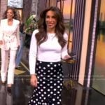 Alyssa’s white button shoulder sweater and skirt on The View
