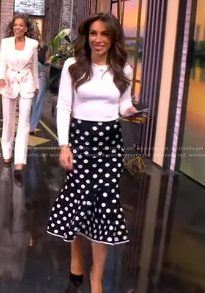 Alyssa’s white button shoulder sweater and skirt on The View