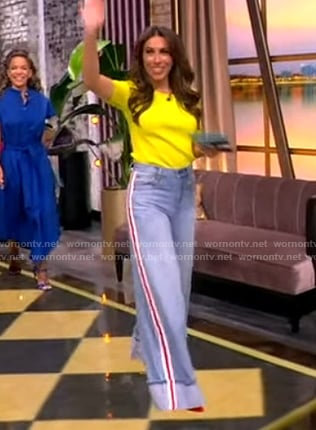 Alyssa’s lime top and side stripe jeans on The View
