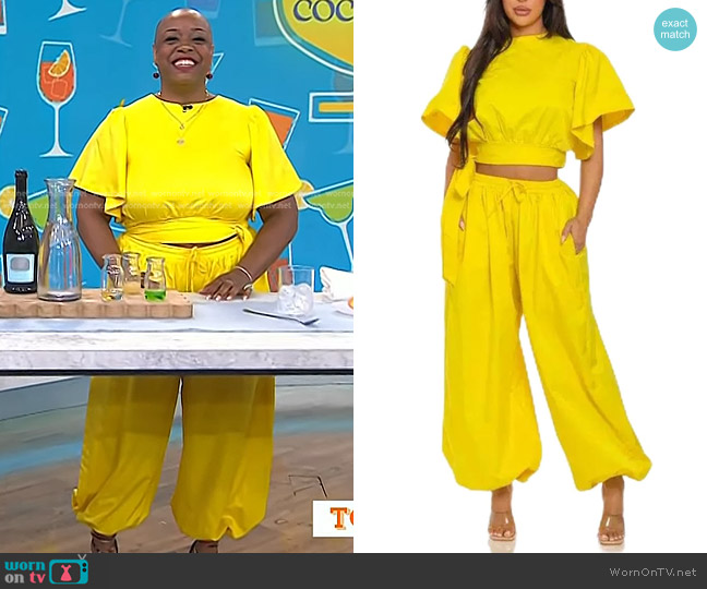 WOKANSE 2 Piece Crop Top and Wide Leg Pants Set worn by Tiffanie Barriere on Today