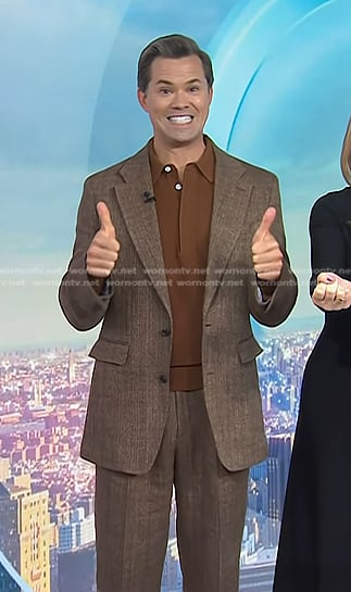 Andrew Rannells’s brown polo and blazer on Today