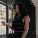 Angela’s black contrast stitch mini dress on The Real Housewives of Atlanta