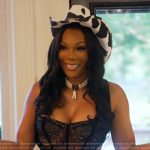Angela’s black lace maxi dress on The Real Housewives of Atlanta