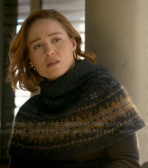 Angie’s grey fair isle capelet sweater on Will Trent