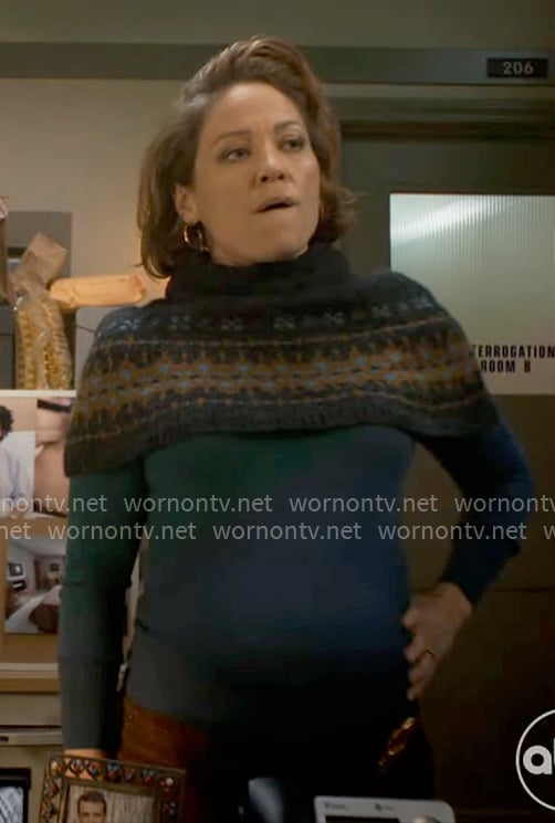 Angie’s grey fair isle capelet sweater on Will Trent