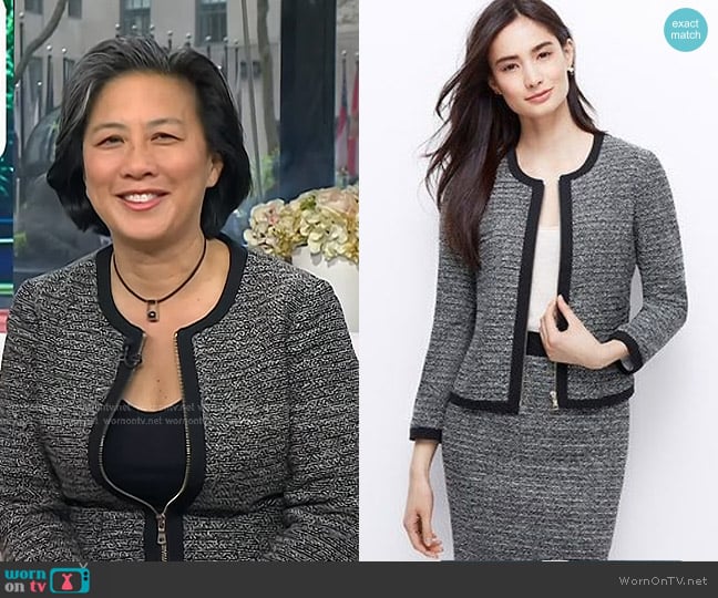 Ann Taylor Textured Tweed Zip Front Jacket worn by Kim Ng on Today