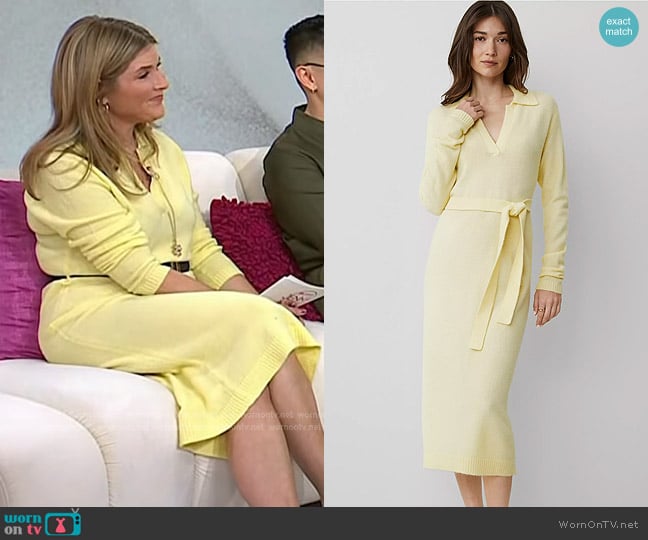 Ann Taylor Weekend Collection Collared Sweater Dress in Pale Forsythia worn by Jenna Bush Hager on Today