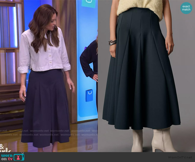 Anthropologie Scuba Godet Maxi Skirt worn by Monica Mangin on Live with Kelly and Mark
