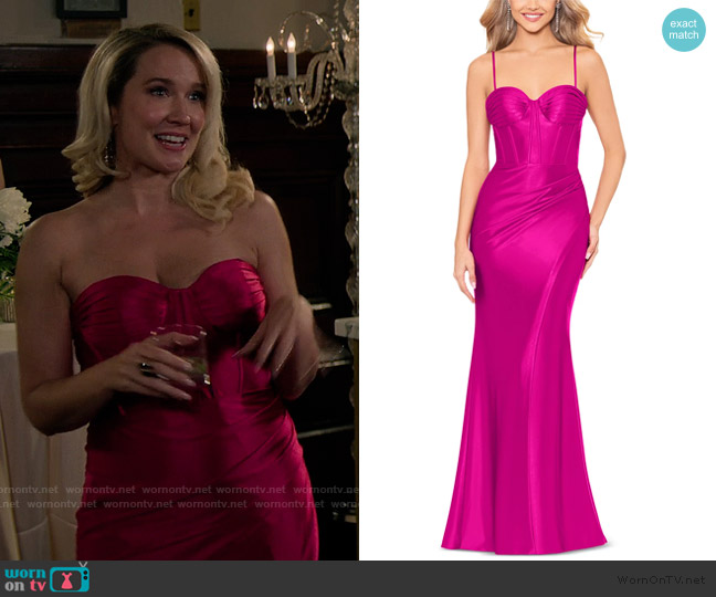 Aqua Satin Mermaid Bustier Gown worn by Maddie Lockwood (Anna Camp) on You