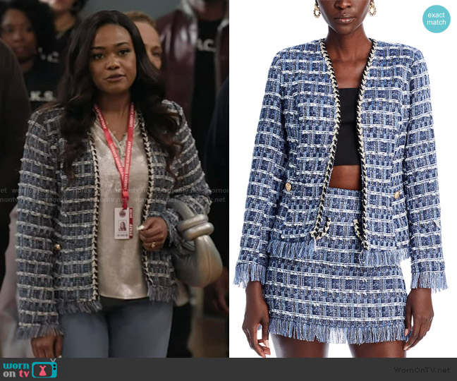 WornOnTV: Crystal's blue tweed jacket on Abbott Elementary