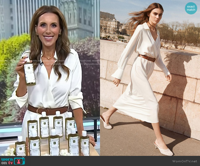 Zara Belted Satin Effect Dress in Ecru worn by Sarah Eggenberger on Today