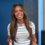 Zuri’s blue stripe knit tee on Access Hollywood