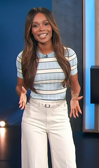 Zuri’s blue stripe knit tee on Access Hollywood