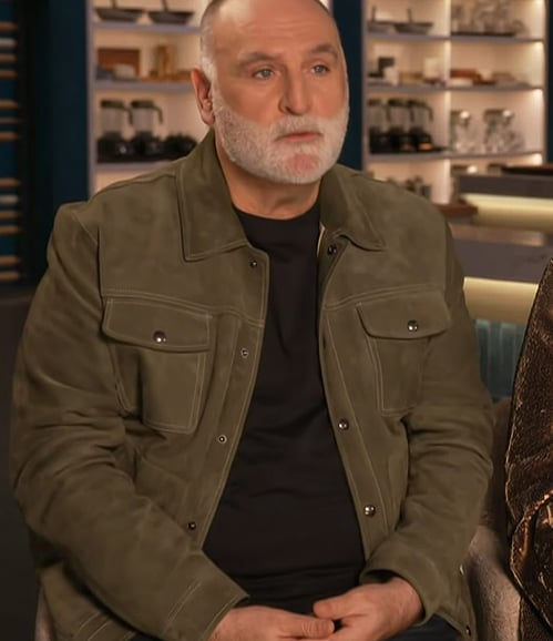 Jose Andres’s green suede jacket on Access Hollywood
