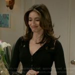 Ashley’s black lace detail top and red printed midi skirt on Beyond the Gates