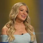 Ashley’s blue sheer off the shoulder dress on E! News