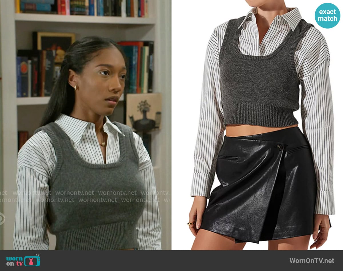 ASTR the Label Guinevere Layered Sweater worn by Samantha Richardson (Najah Jackson) on Beyond the Gates